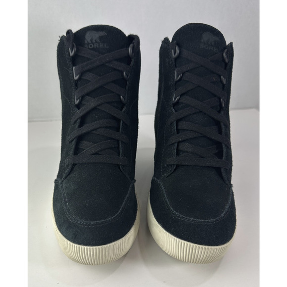 Sorel Out n About Wedge Shoes Suede Ankle Boot Black Lace Sneakers Women's 8.5 - Picture 3 of 16